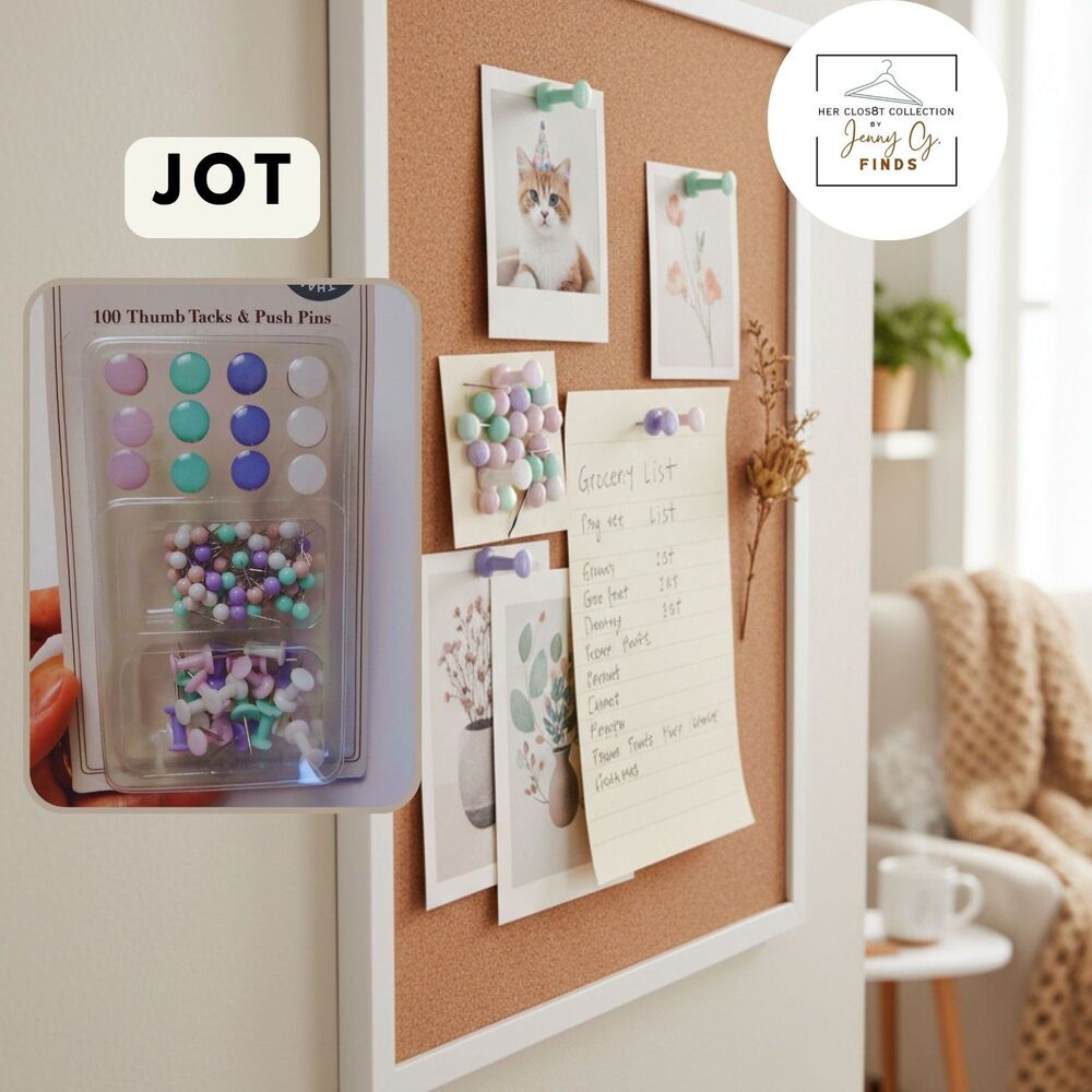 NEW JOT Pastel 100 Thumb Tacks & Pushpins Home Office School Supplies